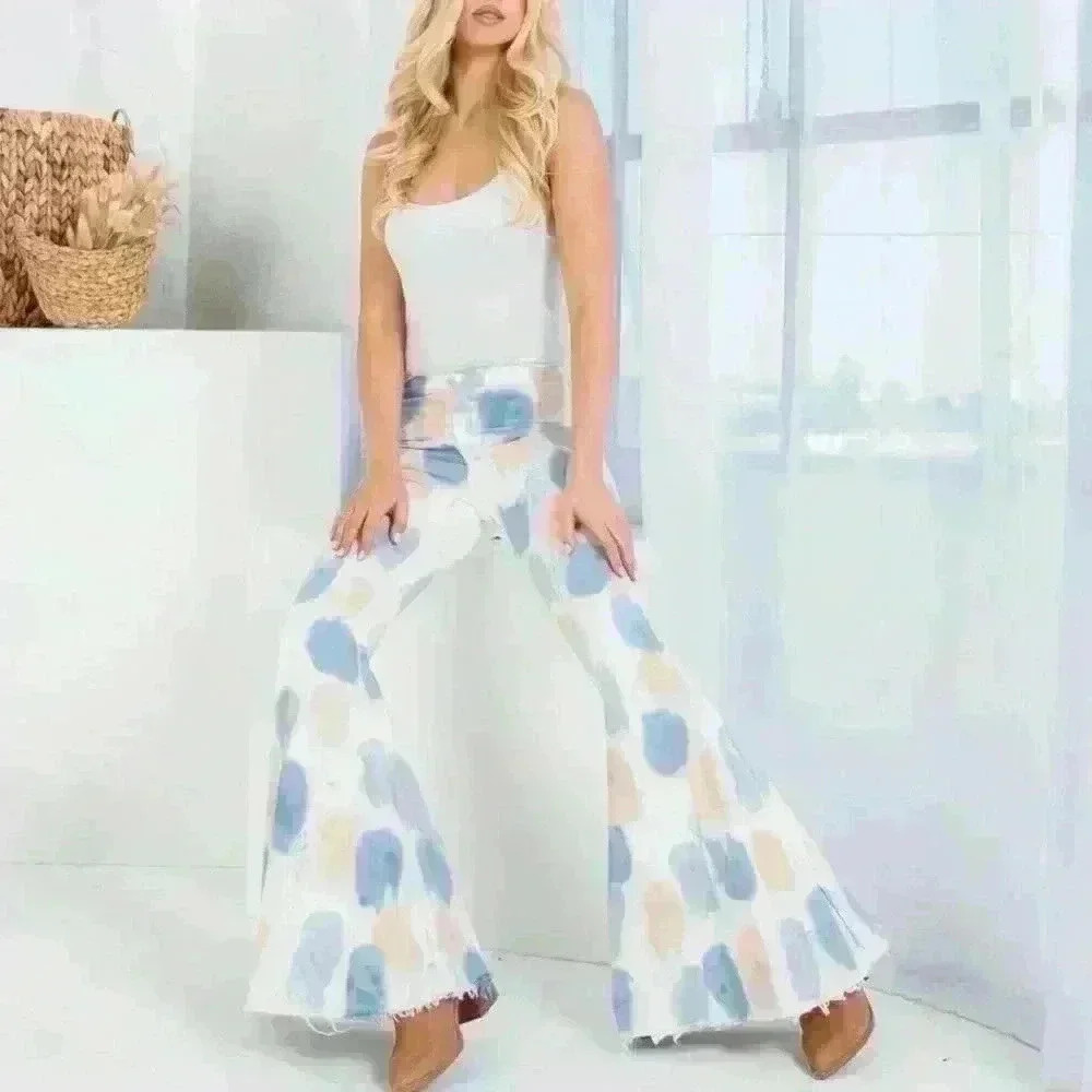 Peach Love California Blue and Tan Flare Jeans